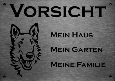 Edelstahl Warnschild Kurzhaarcollie VORSICHT Mein Haus mein Garten meine Familie